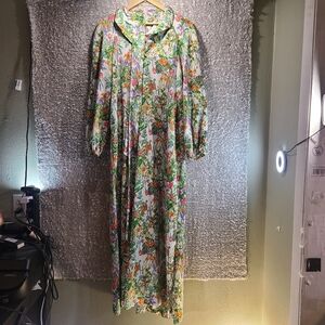 Vintage Concept Swirl 70s Bonwit Teller Floral Maxi Dress back Zip Read